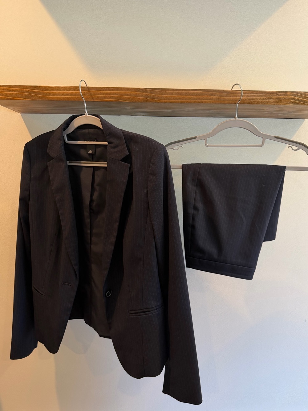 Ann Taylor Navy Pinstripe Skirt Suit Set